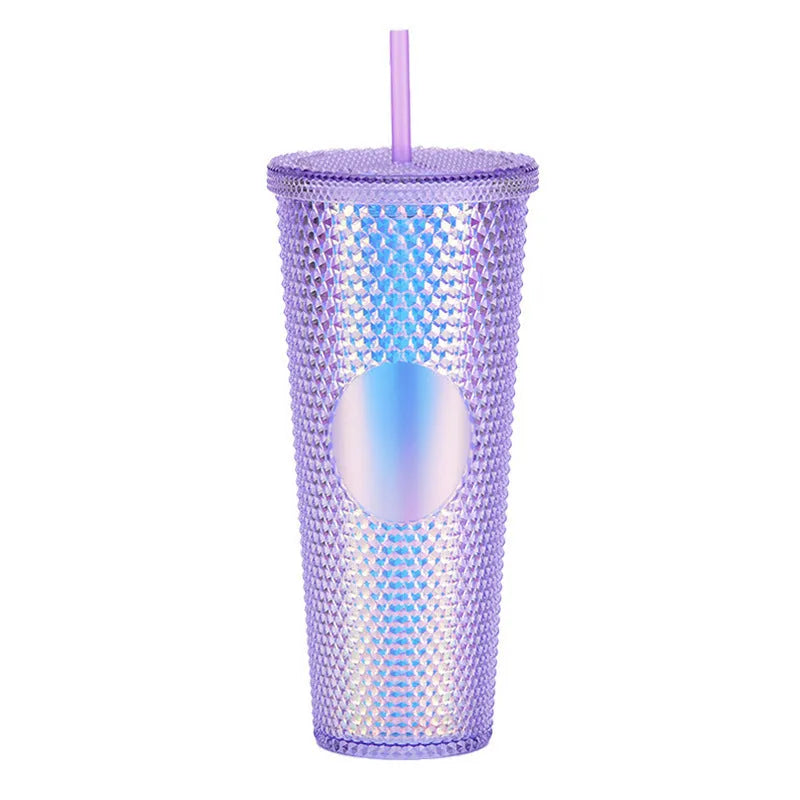 Double Studded Plastic Straw Cup Large Capacity Creative 710ml Durian Cup Portable Diamond Cup - Bellarte Enchanté Double Studded Plastic Straw Cup Large Capacity Creative 710ml Durian Cup Portable Diamond Cup